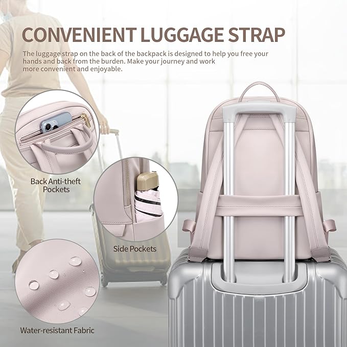 GOLF SUPAGS Laptop Backpack for Women Slim Computer Bag Work Travel College Backpack Purse Fits 15.6 Inch Notebook (Pinkish Gray)