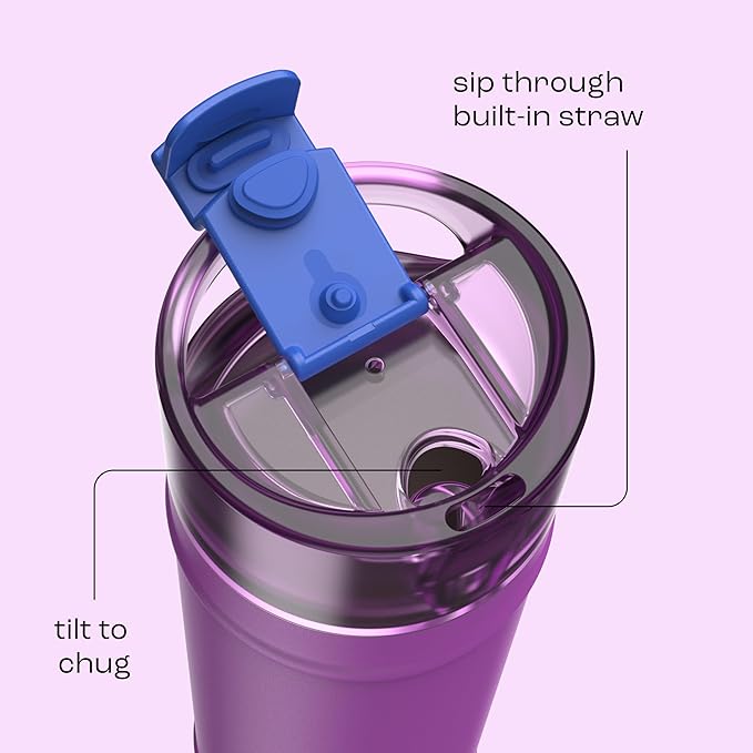 bubba 24 oz Dualsip Insulated Stainless Steel Water Bottle with Straw - Reusable, Leakproof, Lightweight, Dishwasher Safe, Lead-Free and BPA-Free, Moodbooster
