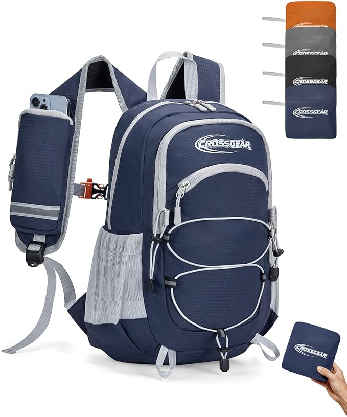 CROSSGEAR 24L Packable Backpack, Lightweight Hiking Daypack, Multiple & RFID Pocket, Water-Resistant Foldable Hiking Backpack for Women Men, Nylon Fabric for Travel Camping, Navy Blue