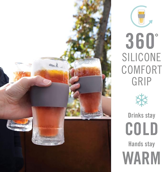 Host Freeze Beer Glasses, Frozen Beer Mugs, Freezable Pint Glass Set, Insulated Beer Glass to Keep Your Drinks Cold, Double Walled Insulated, 16oz, Grey