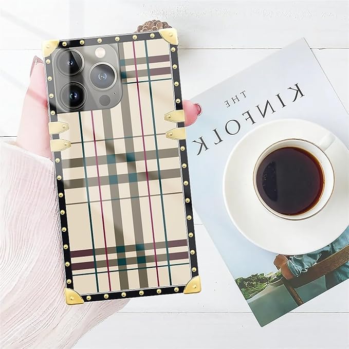 Compatible with iPhone 13 Pro Case, Black Red Beige Stripes Luxury Golden Decoration for Girl Women Soft TPU Shockproof Protective Hard PC Back for iPhone 13 Pro