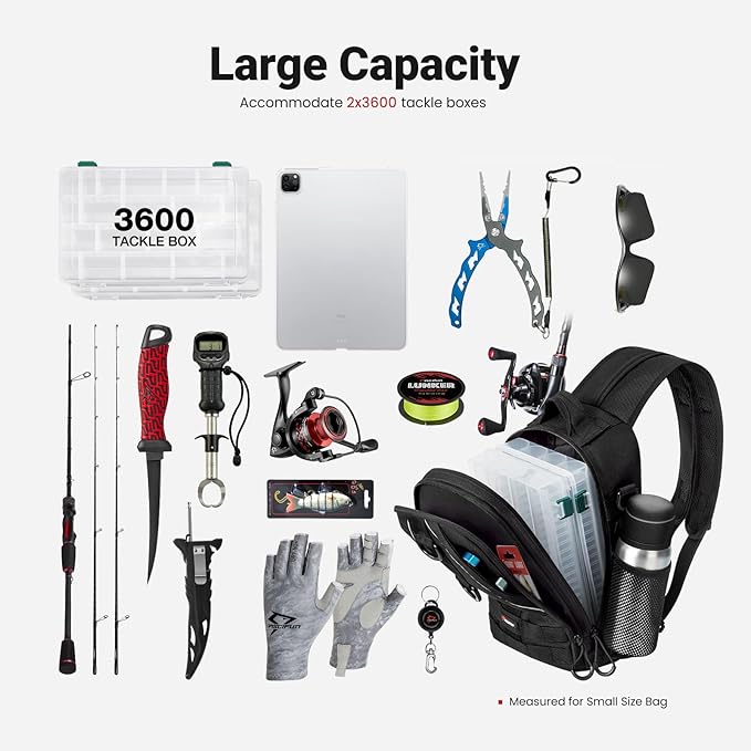 Piscifun Fishing Backpack with Rod Holder, Lightweight Sling Bag Storge Gear and Equipment