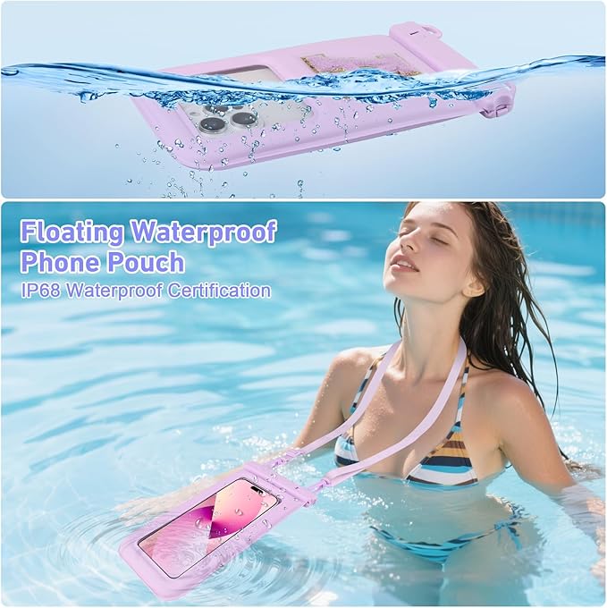 Waterproof Phone Pouch Floating, Fashion Letters Cell Phone Dry Bag for iPhone 17 16 15 14 13 Pro Max, Galaxy S25 S24 S23 S22 Ultra Google, Up to 7.5" Phones Purple