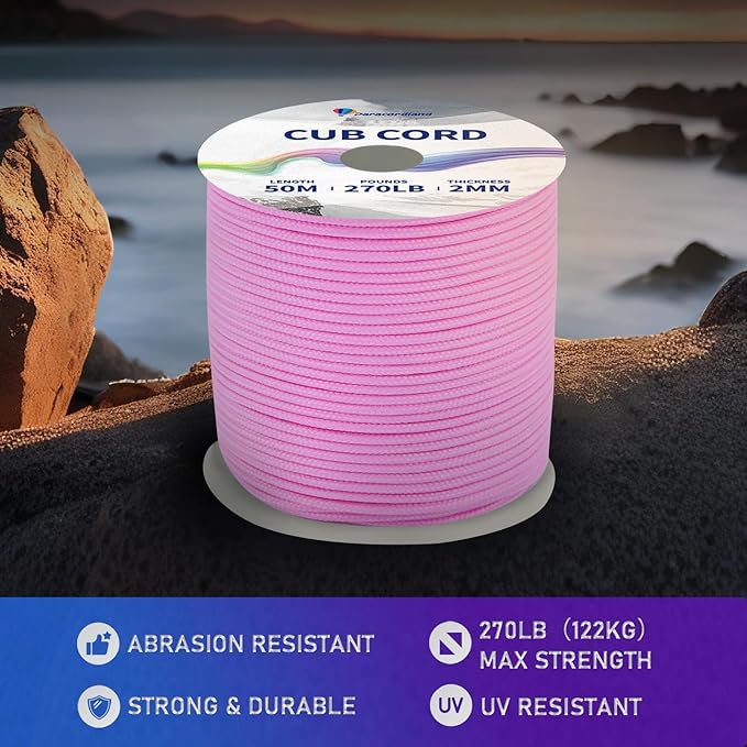 Paracordland-270LB Parachute Cord -164FT-2mm Micro Paracord-Utility Cord Thin Braided Best for Military & Camping Survival Bracelet DIY Projects Fishing Lanyards -Pink