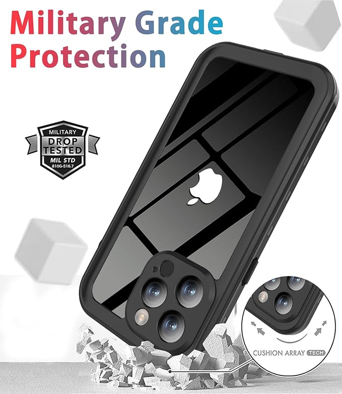 for iPhone 13 Pro Max Case Waterproof Shockproof Dustproof Full-Body Sturdy with Camera Lens Protector and Built-in Screen Protector,Underwater Cover Protective for iPhone 13 Pro Max Black