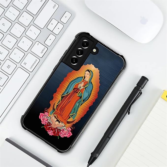 for Samsung Galaxy S21 FE Case, Red Virgen Guadalupe Pattern Graphic Design Girl Boy Soft Silicone Hard Acrylic Shock Protection for Samsung Galaxy S21 FE