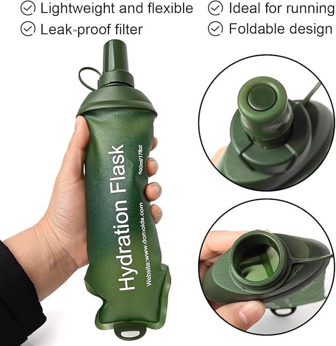 WILDREEDS 250ml Soft Flask, TPU Collapsible Soft Water Bottle for Hydration Pack, Running Vest, Folding Water Bottle for Hiking Cycling Climbing-2Pcs, Green