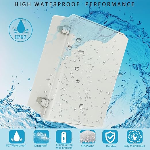 Waterproof Electrical Box Junction Box Weatherproof IP67 ABS Plastic Enclosure Switch Router Project Box Electronics DIY Enclosure with Mounting Plate and Wall Bracket Grey 16.1"x12.2"x7.1"