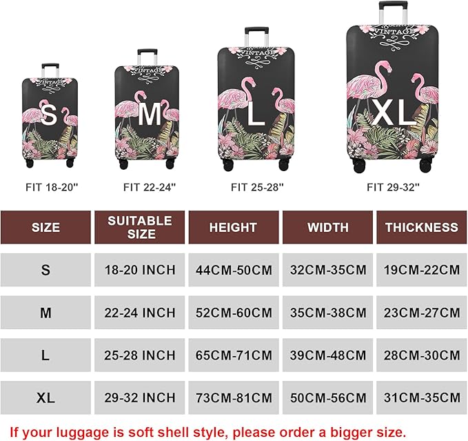 WUJIAONIAO Travel Luggage Cover Baggage Suitcase Cover Protector Skins 18-32 Inch (Flamingo A23, L (for 25-28 inch luggage))