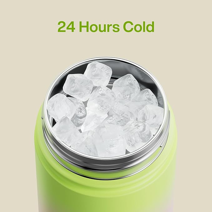 Kids Insulated Water Bottle with Straw - 12oz Stainless Steel Water Bottle with Dual Spouts, Leak-Proof, BPA-Free, Double Wall Vacuum Keeps Cold for 24 Hours for Sports, Travel, School (Morning Dew)