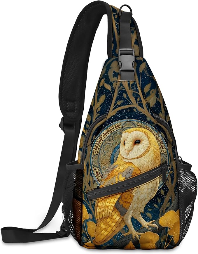 FyLybois Barn Owl Sling Bag for Women Lightweight Crossbody Backpack Casual Daypack with Adjustable Strap for Travel Work Hiking Everyday Use