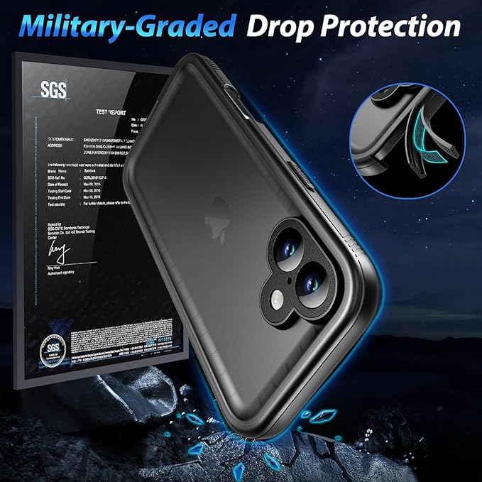 SPORTLINK for iPhone 16 Waterproof Case - Shockproof Dustproof Case with Built-in Clear Screen Protector, Full Body Heavy Duty Sealed Protective Cover for i Phone 16 6.1" Black