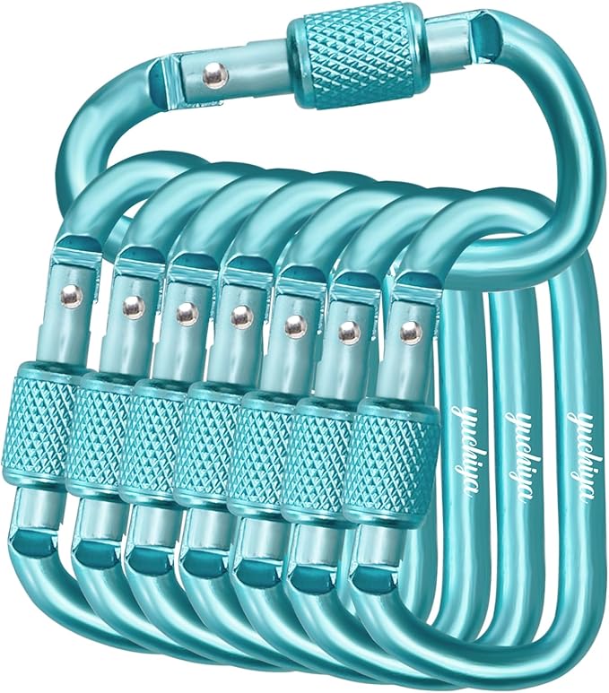 YUCHIYA 8 Pack D-Shape Carabiner Clasp with Screw Gate, 2.2 Inch Mini Keychain Clip Key Chain Buckle, Aluminum Alloy Keyrings Hook for Outdoor Hiking not for Climbing