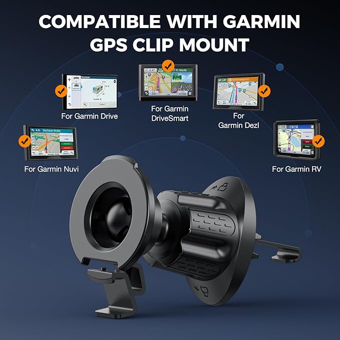 Vent Clip Mount for Garmin GPS – Air Vent Holder Compatible with Garmin Drive, DriveSmart, Nuvi, Dezl, Zumo Series – 360° Adjustable, Secure & Easy to Install
