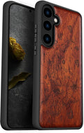Carveit Wood Case for Galaxy S24 Plus Case [Natural Wood & Black Soft TPU] Shockproof Protective Cover Unique Wooden Design Compatible with S24 Plus (World Map-Rosy)