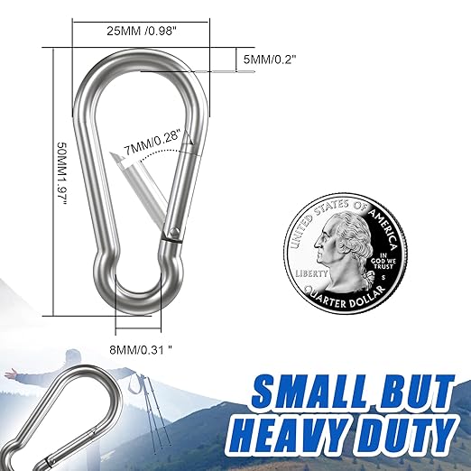 Small Carabiner Clip Hooks, 52pcs 1.97 inch Carabiners Heavy Duty, Galvanized Iron Spring Snap Hook Fits Camping Hiking, Metal Clips for Keychain Keys Rings