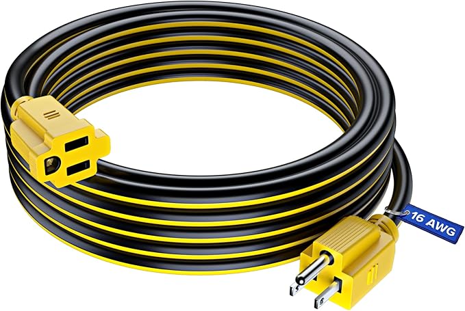 Maximm 25 Ft Black and Yellow Extension Cord, Heavy Duty 3-Prong Outdoor Power Cable, ETL Listed for Contractors