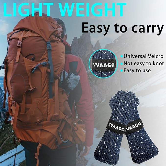 VVAAGG Reflective Paracord Rope 100FT, 7 Strand Nylon para Cord Lanyard Utility 550 Parachute Cord, 4mm Thin Tent Rope for Outdoor Camping Hiking