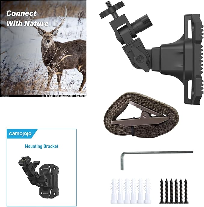 Camojojo Trail Cameras Mounting Bracket with 1/4" -20 Threaded Insert 360°Rotating Adjustable Holder for Outdoor Hunting Gear Accessory, Game Camera Holder Monitor Stand Hunting Camera Kit