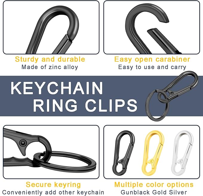 CooBigo 6Pack Assorted Keychain Rings, Metal Key Carabiner Clip, Key Ring Chain Holder Organizer for Purse Charm Hook, Car Keychain, Men and Women Key Fob