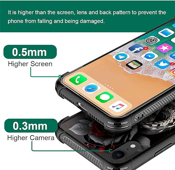 for iPhone XR Case, Entwined Rose Snake Pattern Graphic Design Girl Boy Soft Silicone Hard Acrylic Shock Protection for iPhone XR