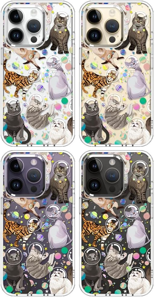 MOSNOVO Case for iPhone 14 Pro, [Buffertech 6.6ft Military-Grade Drop Protection] [Anti Peel Off Tech] Clear TPU Bumper Phone Case Cover Design - Space Cat