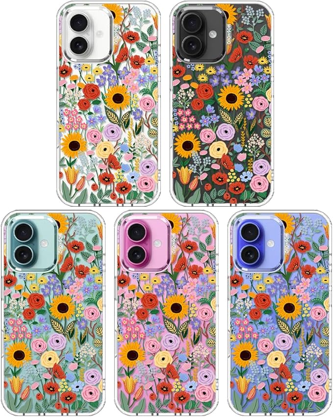 MOSNOVO Case for iPhone 16, [Buffertech 6.6ft Military-Grade Drop Protection] [Anti Peel Off Tech] Clear TPU Bumper Phone Case Cover Design - Blossom & Bloom