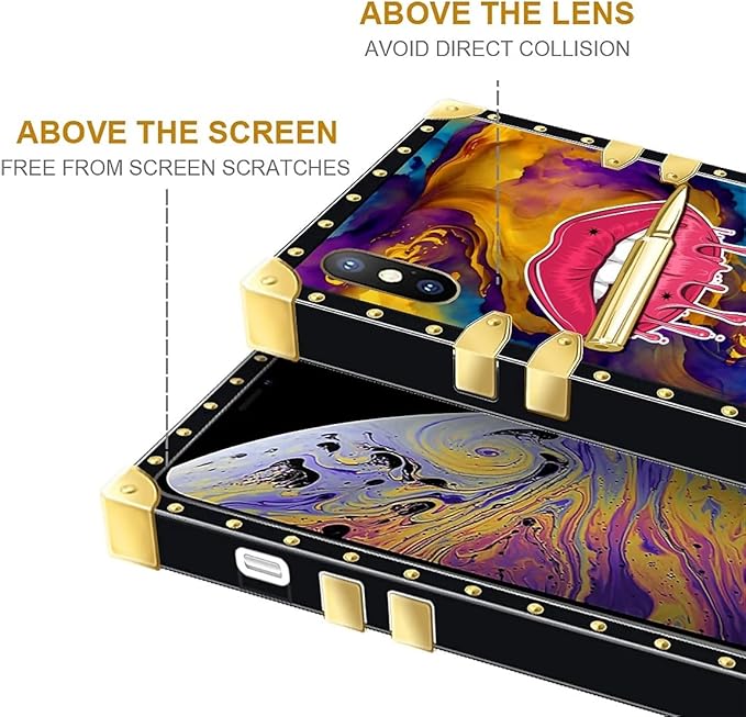 Compatible with iPhone XR Case, Cool Corlorful Lip Marble Luxury Golden Decoration for Girl Women Soft TPU Shockproof Protective Hard PC Back for iPhone XR