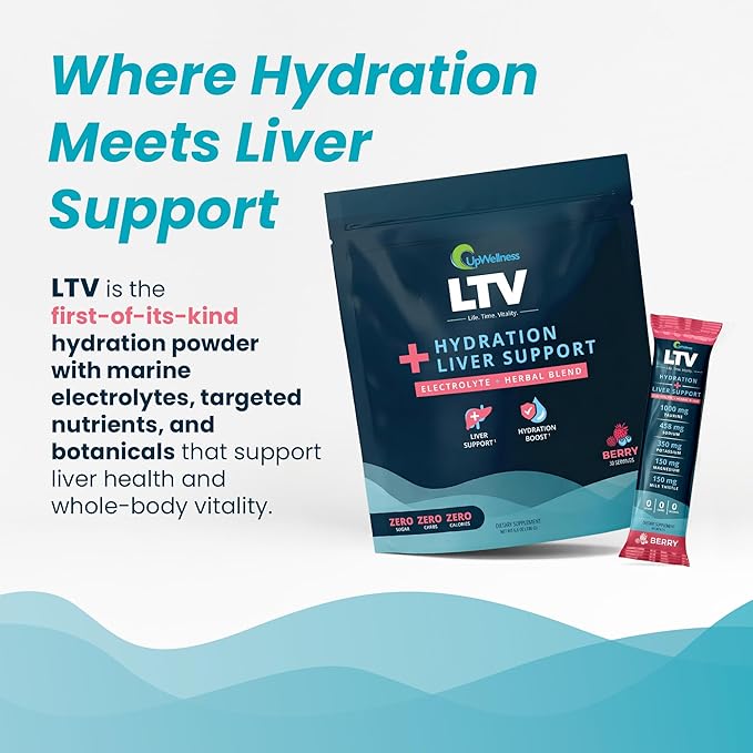 UpWellness LTV Liver Hydration Packets - Electrolytes Powder Packets for Instant Hydration and Liver Support - Physician-Formulated - Zero Added Sugar - 30 Packets - Delicious Berry Flavor