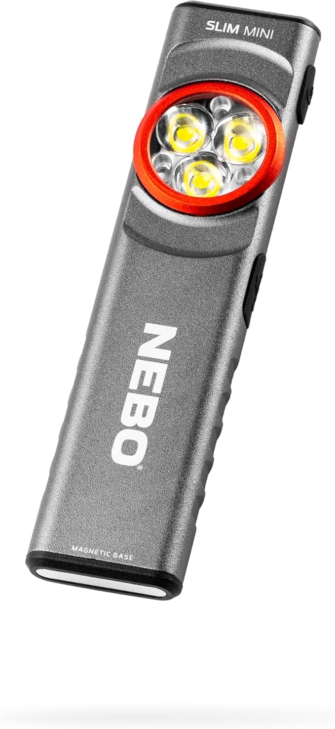 NEBO SLIM Mini Rechargeable Pocket Light | 250 Lumens, 2 Light Modes, Small Flashlight for EDC & Emergencies, Magnetic Base, Lightweight, Water Resistant & Durable, Includes Charging Cable