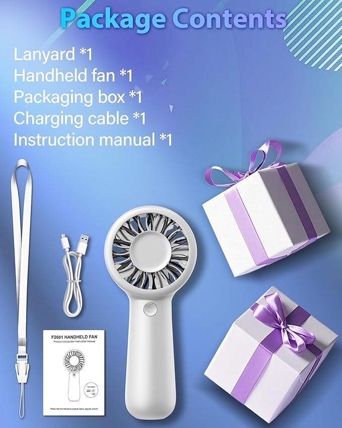 Portable Handheld Fan Personal Small Turbo Hand Fan Powerful, Cooling, Lanyard, USB Rechargeable, 5 Speeds, Makeup, Gifts for Women Men, Kid, Mom, Hot Summer, Travel, Sports, Wedding Use
