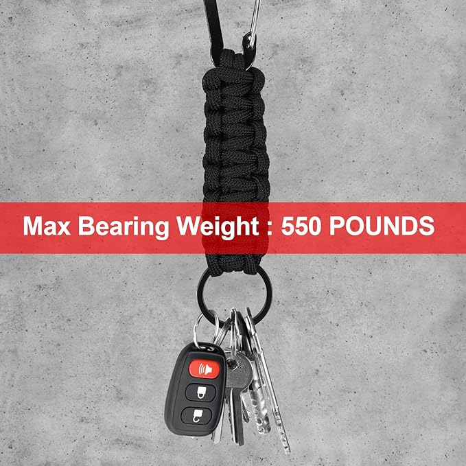 2 Pcs Heavy Duty Braided 550 Paracord Lanyard Keychain Set, Parachute Rope Necklace Keychain with Belt Carabiner Clip for Keys Men Women Hiking, Camping, Outdoor Survival, Camera, Wallet and Whistle