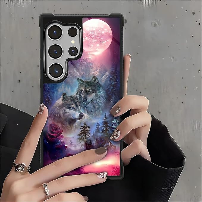 for Samsung Galaxy S26 Ultra Case,Graphic Design for Girl Boy Soft Silicone Hard Acrylic Shock Protection Designed for Samsung Galaxy S26 Ultra Star Two Wolfs Howling Pattern