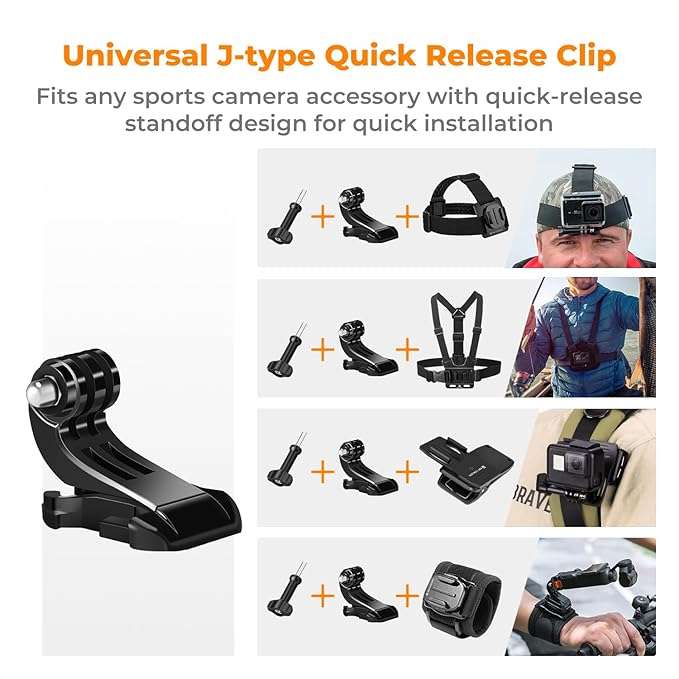 K&F CONCEPT Accessories Set for GoPro Hero 13/12/11/10/9/8/7/6/5/4/DJI Osmo Action Series/Pocket 3/2/Insta360 X4/X3, Chest Strap Harness+Backpack Clip+360° Rotating Head Strap Mount and Wrist Strap