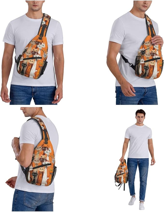 FyLybois Cat Sling Bag for Women Lightweight Crossbody Backpack Casual Daypack with Adjustable Strap for Travel Work Hiking Everyday Use