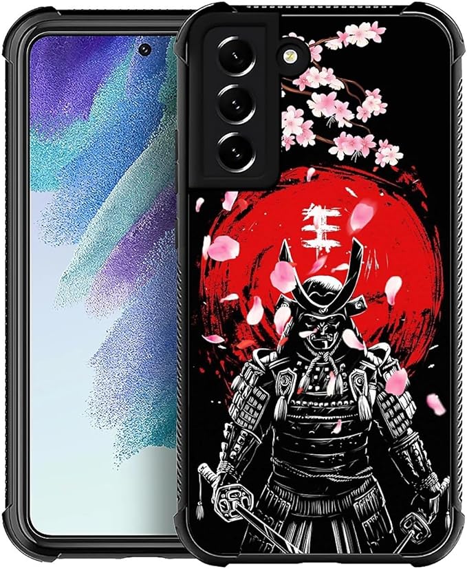 for Samsung Galaxy S21 FE Case, Sakura Japanese Samurai Pattern Graphic Design Girl Boy Soft Silicone Hard Acrylic Shock Protection for Samsung Galaxy S21 FE