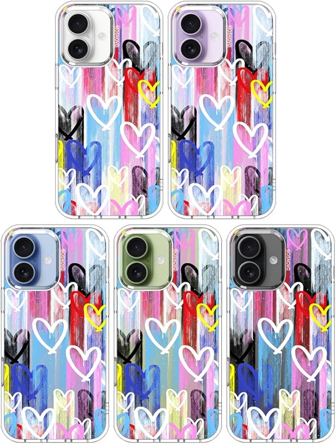 MOSNOVO for iPhone 17 Case, Shockproof Military-Grade Protection 6.6ft Drop Tested, Camera Control, Clear Phone Case for iPhone 17, Graffiti Hearts Design