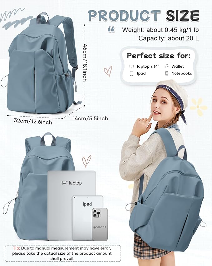 SEAFEW Small Blue Backpack for School Women Girls, Waterproof Bookbag Cute High School Backpack for Men Teen Boys, Lightweight Travel College Back Pack Mochilas Escolares para Casual Daypack Rucksack