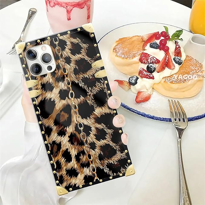 Compatible with iPhone 12 Pro Max Case, Seamless Gold Chain Leopard Luxury Golden Decoration for Girl Women Soft TPU Shockproof Protective Hard PC Back for iPhone 12 Pro Max