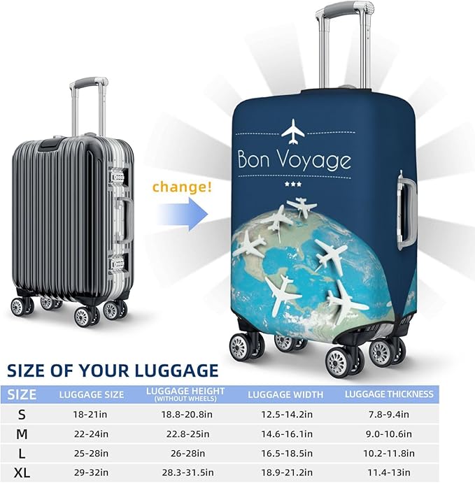 Luggage Cover with World Map & Airplane Design, Suitcase Protector For Travel (Fits 18-21 Inch Luggage)