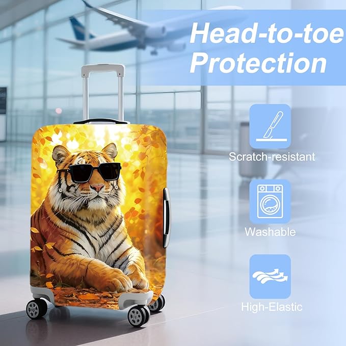 ANNA QUEEN Funny Cool Tiger Travel Luggage Cover -Stretchable Airplane Suitcase Protector Sleeve,Universal Washable Fit for 28-30 Inch Checked Baggage,Water Resistant Durable Luggage Protector