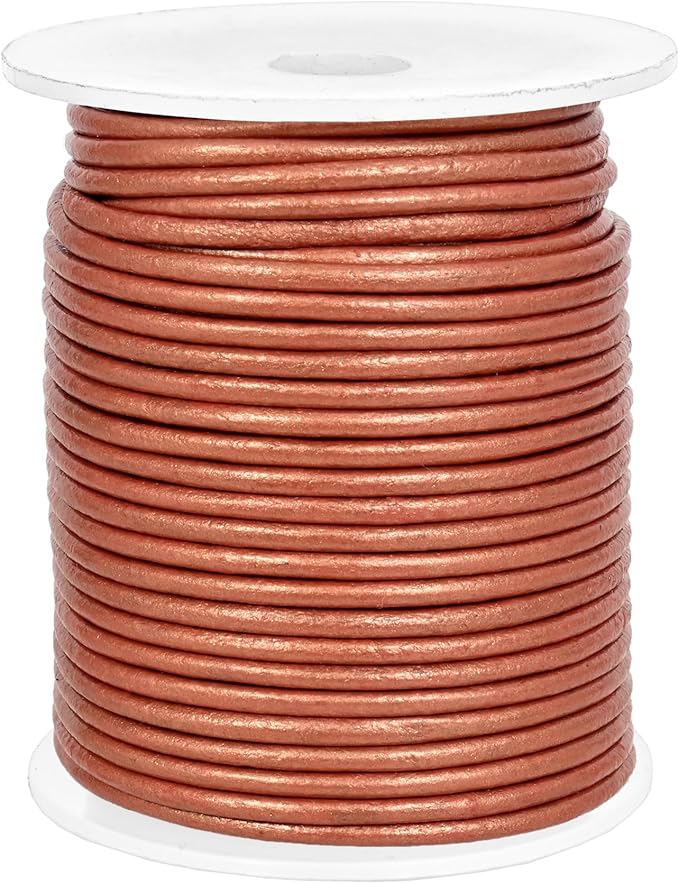 GENIQUE Real/Genuine Round Leather String Cord for Necklace, Bracelets, Jewellery, Braiding (2mm, Copper)