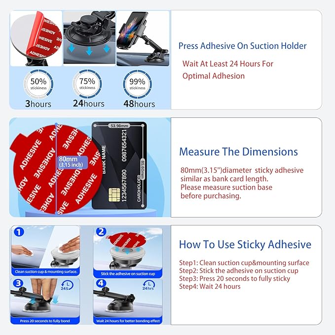 AZXYI Very High Bond Sticky Adhesive, 6 Pack Dashboard Pad Mounting Disk Adhesive Replacement Kit, Double-Sided Stickers for Suction Cup Dashboard Phone Holder & Windshield Car Mount