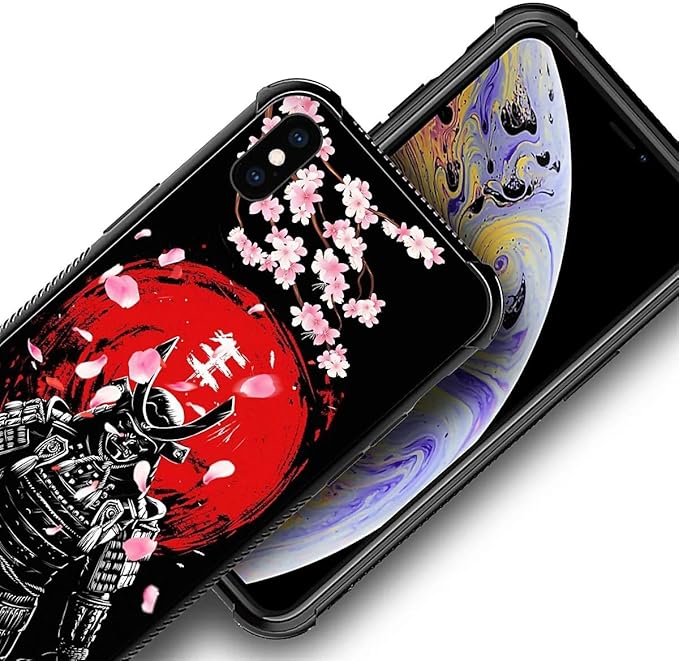 for iPhone Xs Max Case, Sakura Japanese Samurai Pattern Graphic Design Girl Boy Soft Silicone Hard Acrylic Shock Protection for iPhone Xs Max