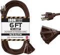 Iron Forge Cable 6ft Brown Outdoor Extension Cord with 3 Outlets - 16/3 SJTW 6ft Extension Cord 3 Prong, 13 Amp All-Weather Heavy Duty Power Cable