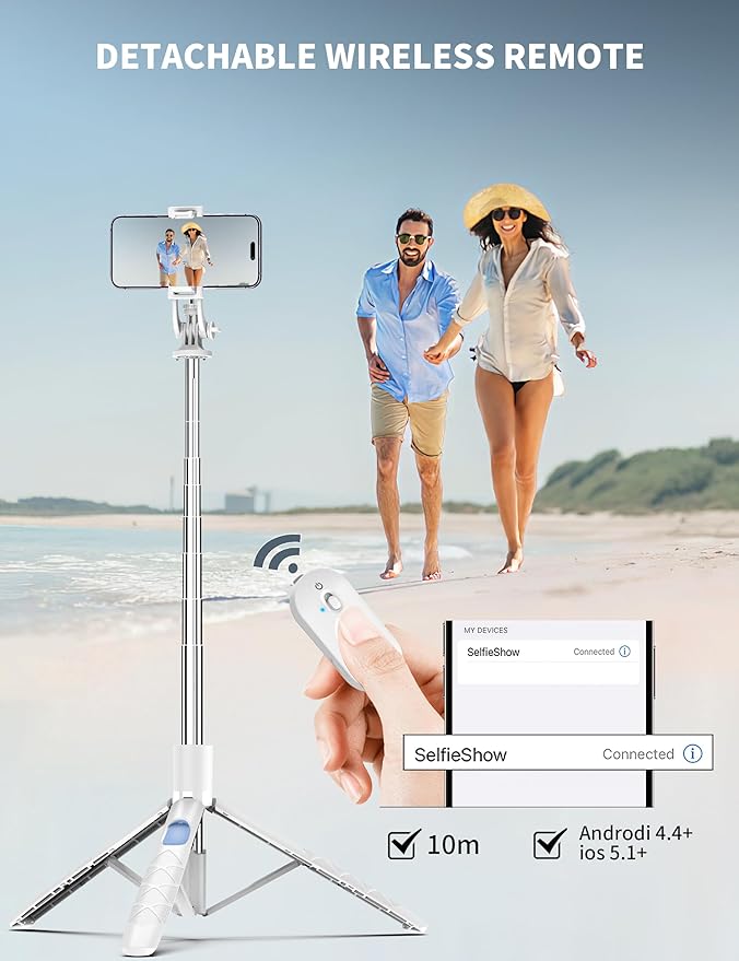 71" Cell Phone Selfie Stick Tripod, Smartphone Tripod Stand with Remote, Extendable Travel Phone Selfie Stick Compatible with iPhone 17/16/15/14/13 Pro Max Gopro Android DJI (White)