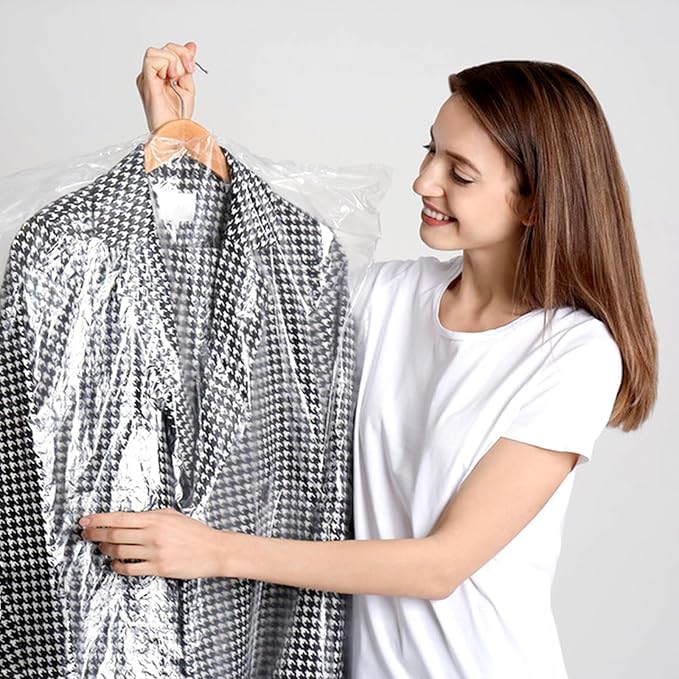 90 PCS Dry Cleaner Bags Plastic Clear 51 Inches,Garment Bags for Hanging Clothes Plastic Garment Bags Clear Clothes Covers Dry Cleaner Bags Hanging Dust-proof(60x130cm)