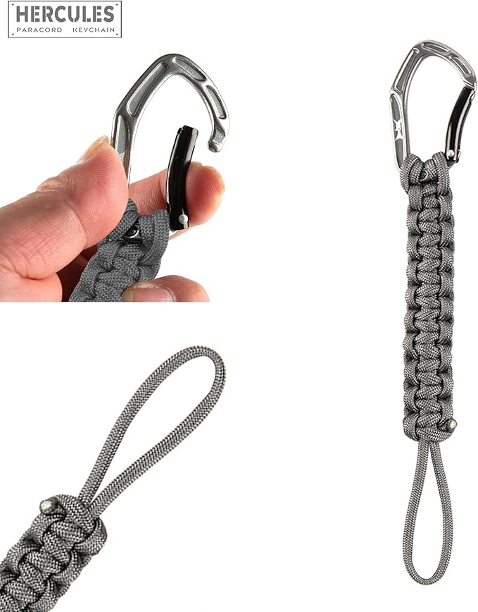 HERCULES Paracord Keychain Set – 2 Pack Lanyard Rope with Aluminum Clip, Durable Paracord Wrist Strap for Outdoor Activities, Gray
