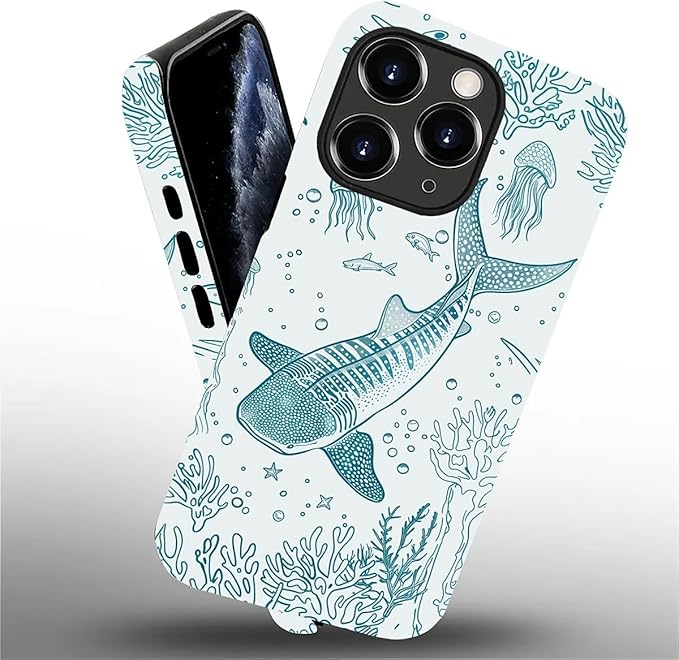 for iPhone 11 Pro Max Case,HH2 Ocean Whale Shark Hybrid 2 Layer Hard Shell Silicone Protective Pattern Design Case