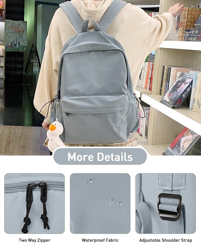BJLFS Blue Simple School Backpack for Girls Boys, Waterproof Bookbag for Women Men, College Student School Bag, Lightweight Travel Rucksack Casual Daypack, Laptop Backpacks